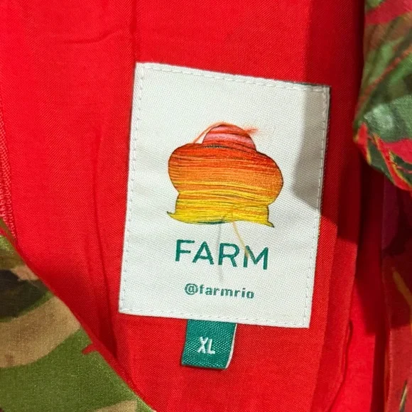 Farm Rio Belted Ruffle Crepe Red Parrot Jungle Print Midi Dress SIZE XL - Picture 5 of 9